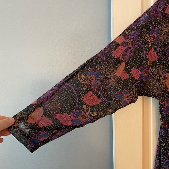 Free People Faux Wrap Dress Purple Floral M Boho Peasant Hippie Festival - Picture 2 of 10